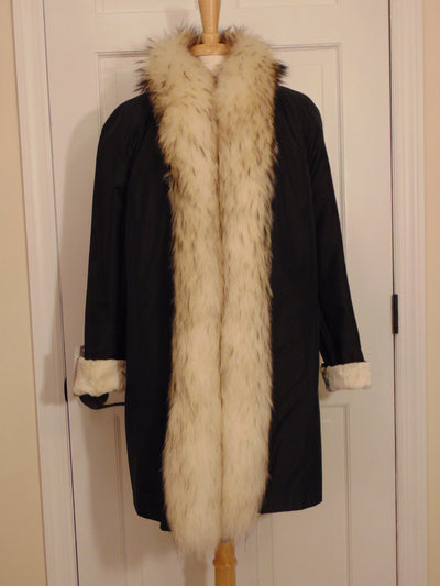 Reversible Bleached Shear Mink Fur Stroller with Fox Tux Trim