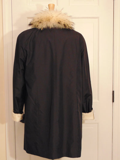 Reversible Bleached Shear Mink Fur Stroller with Fox Tux Trim