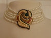 Vintage Pearl Choker: Rhinestone Cabochon Gold Tone Statement Necklace