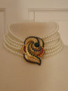 Vintage Pearl Choker: Rhinestone Cabochon Gold Tone Statement Necklace