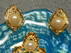 Vintage KJL Pearl Rhinestone Clip Earrings and Pendant Set