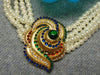 Vintage Pearl Choker: Rhinestone Cabochon Gold Tone Statement Necklace