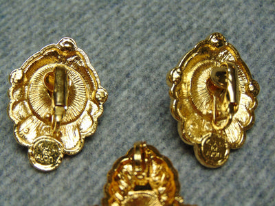Vintage KJL Pearl Rhinestone Clip Earrings and Pendant Set