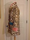 Vintage Animal Print Lamb Fur Coat: Mink Trim, Size Small