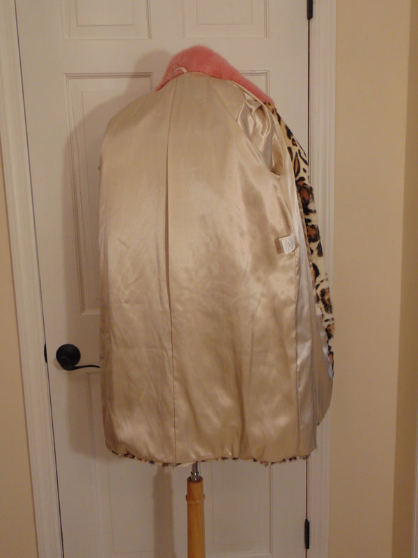 Vintage Animal Print Lamb Fur Coat: Mink Trim, Size Small
