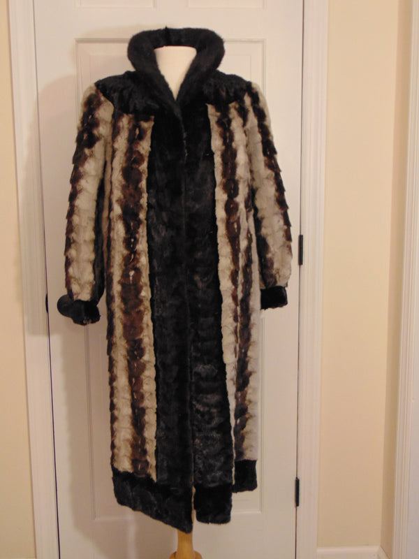 Vintage Section Mink Fur Coat: Mahogany & Sapphire, Full Length, Ladies Large