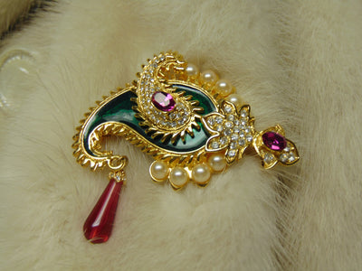 Kenneth Jay Lane Paisley Brooch: Vintage KJL Rhinestone Crystal Pin