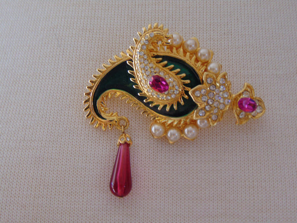 Kenneth Jay Lane Paisley Brooch: Vintage KJL Rhinestone Crystal Pin