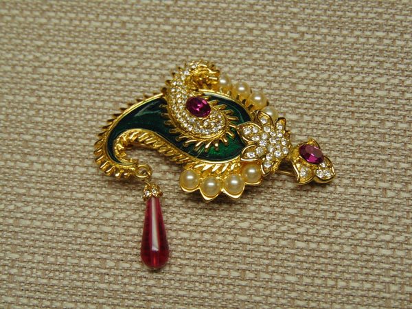 Kenneth Jay Lane Paisley Brooch: Vintage KJL Rhinestone Crystal Pin