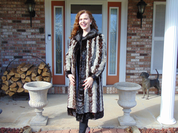 Vintage Section Mink Fur Coat: Mahogany & Sapphire, Full Length, Ladies Large