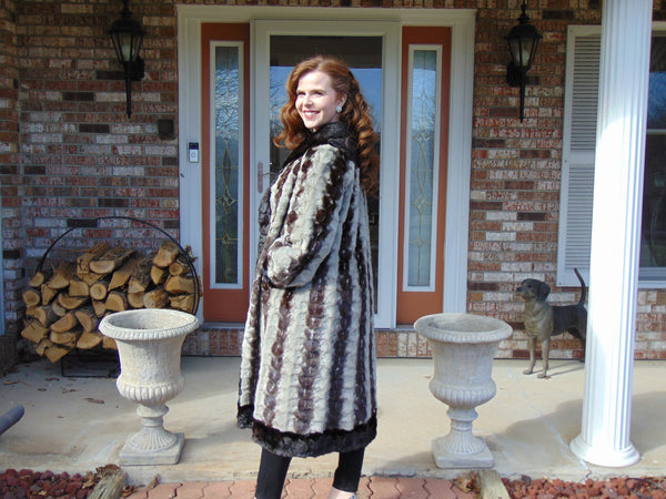 Vintage Section Mink Fur Coat: Mahogany & Sapphire, Full Length, Ladies Large