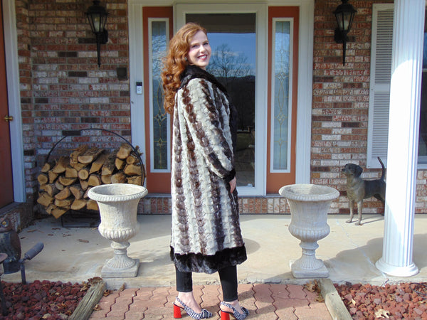 Vintage Section Mink Fur Coat: Mahogany & Sapphire, Full Length, Ladies Large