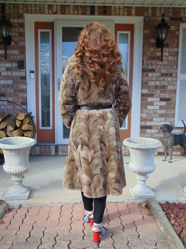Vintage Sheared Beaver Fur Coat: Natural Raccoon Collar, Full Length