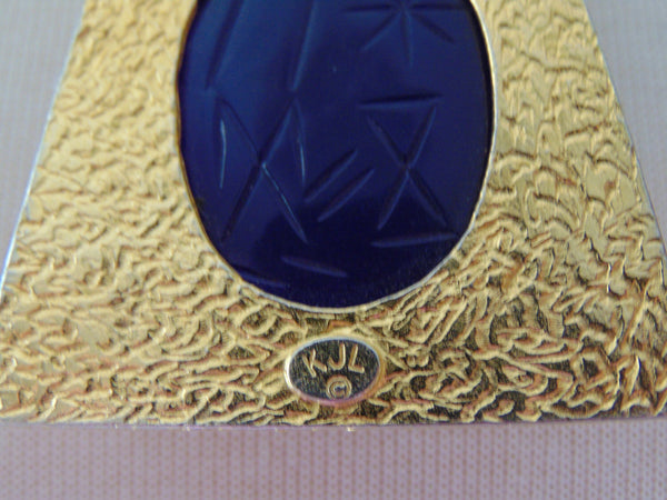 Vintage Kenneth Jay Lane Necklace: Royal Blue Scarab Goldtone Chain