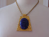 Vintage Kenneth Jay Lane Necklace: Royal Blue Scarab Goldtone Chain