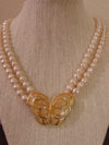 Vintage KJL Butterfly Necklace: Enameled Faux Pearl Crystal Jewelry