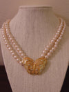 Vintage KJL Butterfly Necklace: Enameled Faux Pearl Crystal Jewelry