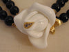 Vintage KJL Black Pearl Necklace: White Crystal Rose, Gold Tone