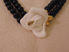 Vintage KJL Black Pearl Necklace: White Crystal Rose, Gold Tone