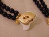 Vintage KJL Black Pearl Necklace: White Crystal Rose, Gold Tone