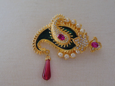 Kenneth Jay Lane Paisley Brooch: Vintage KJL Rhinestone Crystal Pin
