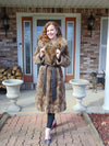 Vintage Sheared Beaver Fur Coat: Natural Raccoon Collar, Full Length
