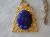Vintage Kenneth Jay Lane Necklace: Royal Blue Scarab Goldtone Chain