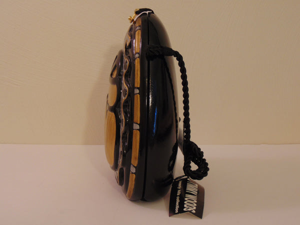 Vintage Timmy Woods Beetle Purse: Black & Gold Wooden Scarab