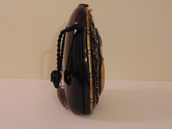 Vintage Timmy Woods Beetle Purse: Black & Gold Wooden Scarab