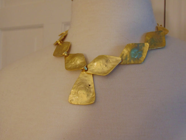 Vintage KJL Gold Tone Necklace: Adjustable Hammered Discs