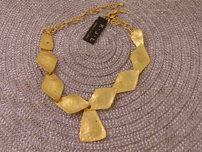 Vintage KJL Gold Tone Necklace: Adjustable Hammered Discs