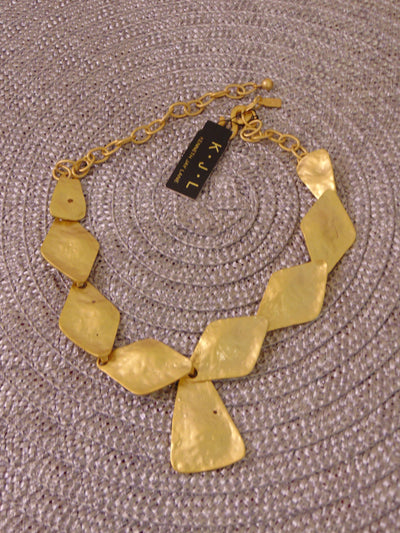 Vintage KJL Gold Tone Necklace: Adjustable Hammered Discs