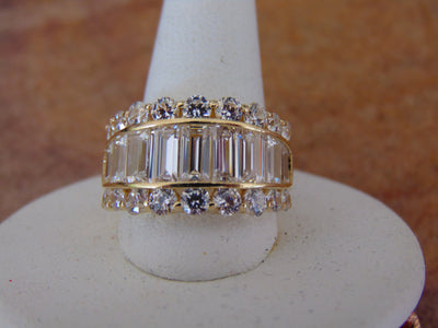 14K Gold CZ Ring: Baguette & Round Stones, Size 6 3/4