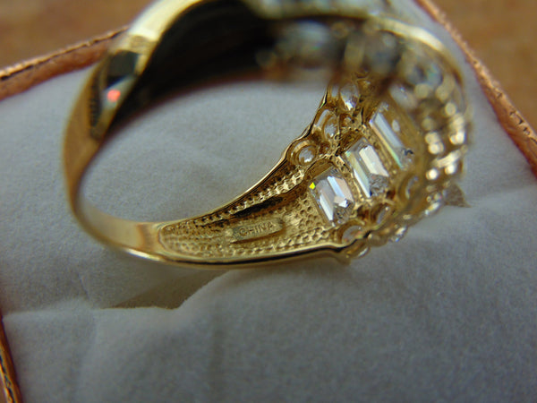 14K Gold CZ Ring: Baguette & Round Stones, Size 6 3/4