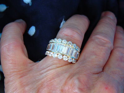 14K Gold CZ Ring: Baguette & Round Stones, Size 6 3/4