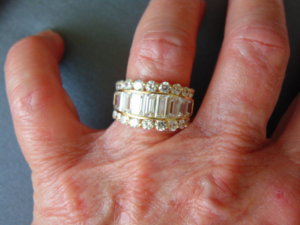 14K Gold CZ Ring: Baguette & Round Stones, Size 6 3/4