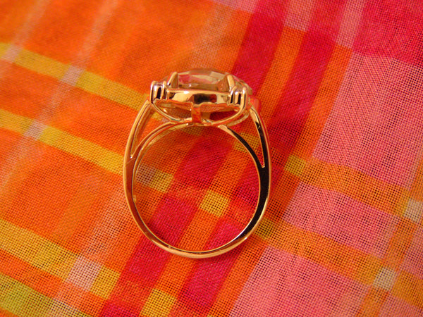 14k Yellow Gold Green Amethyst Diamond Ring - Size 6 3/4