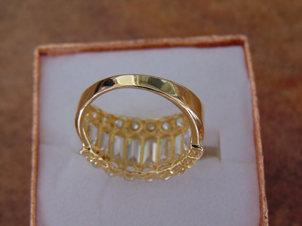 14K Gold CZ Ring: Baguette & Round Stones, Size 6 3/4