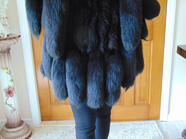 Vintage Jacques Saint Laurent Black Fox Tail Vest - Size Small
