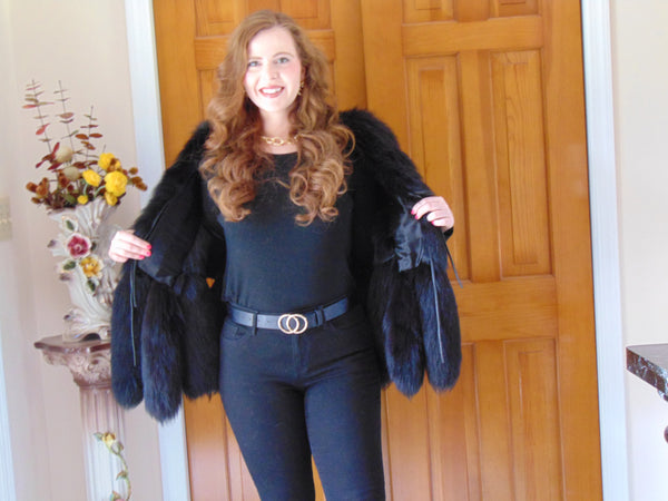 Vintage Jacques Saint Laurent Black Fox Tail Vest - Size Small