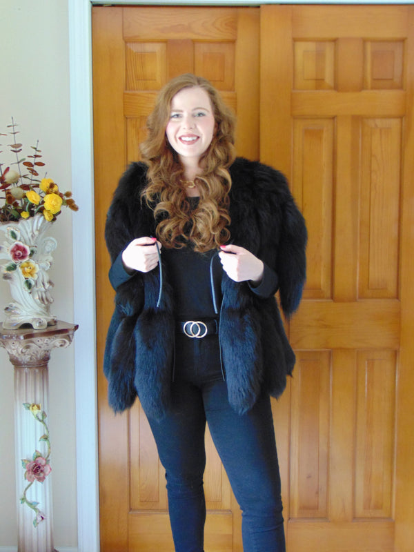 Vintage Jacques Saint Laurent Black Fox Tail Vest - Size Small