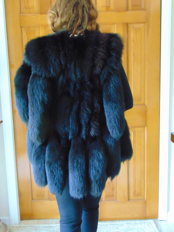 Vintage Jacques Saint Laurent Black Fox Tail Vest - Size Small