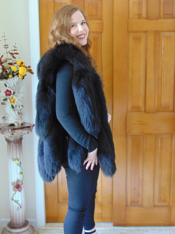 Vintage Jacques Saint Laurent Black Fox Tail Vest - Size Small
