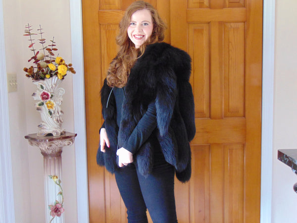 Vintage Jacques Saint Laurent Black Fox Tail Vest - Size Small