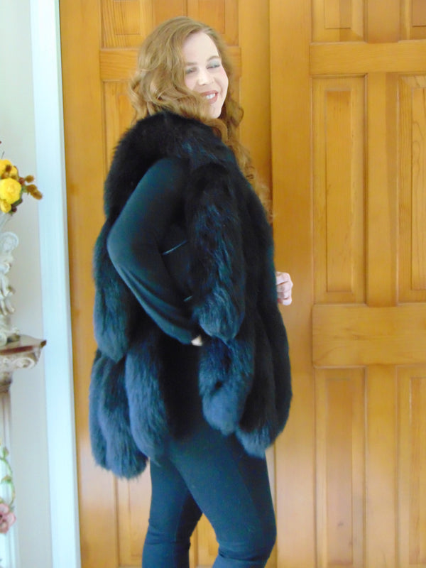 Vintage Jacques Saint Laurent Black Fox Tail Vest - Size Small