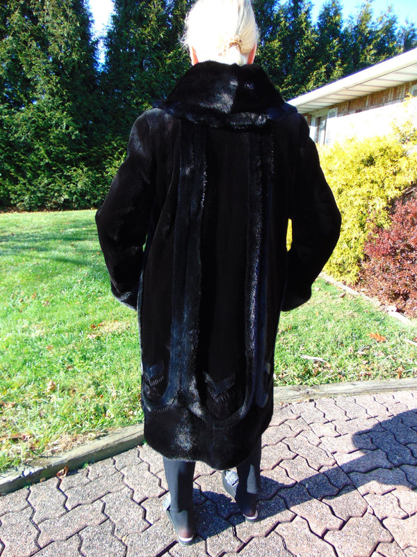 Vintage Sheared Ranch Mink Coat - Black Fur Stroller Size 12