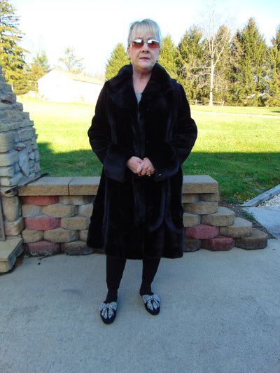 Vintage Sheared Ranch Mink Coat - Black Fur Stroller Size 12