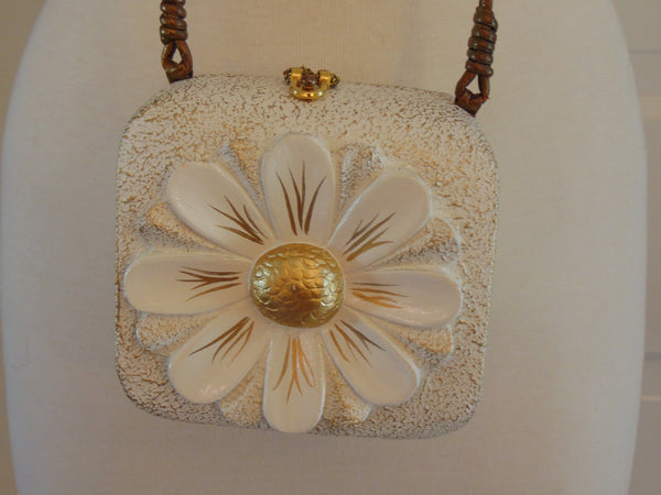 Vintage Timmy Woods Floral Purse: Acacia Wood Shoulder Bag