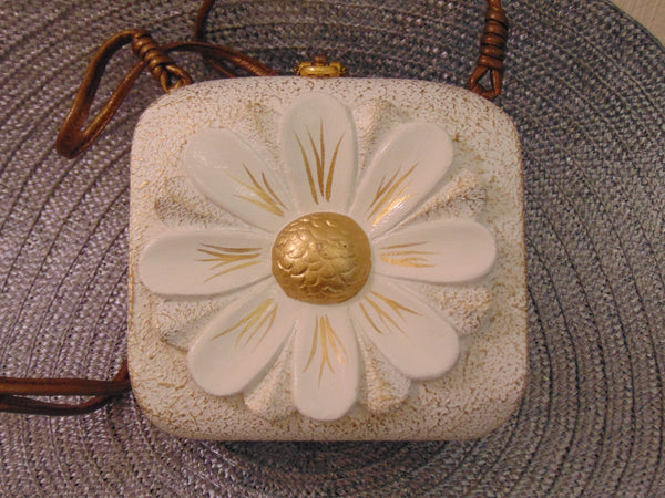 Vintage Timmy Woods Floral Purse: Acacia Wood Shoulder Bag