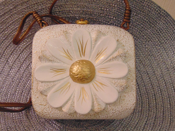Vintage Timmy Woods Floral Purse: Acacia Wood Shoulder Bag